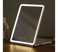 Rechargeable Travel Makeup Vanity Mirror with 80 Leds Lights, 3 Color Modes Portable Light Up Mirror, Dimmable Touch Screen Tabletop LED Folding Illuminated Makeup Mirrors
