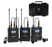 Rechargeable UHF Wireless Lavalier Microphone,Comica CVM-WM300A 84 Channel Wireless Mic with 2000 mAh Lithium Battery + Transmission Power High/Low Switch,for Canon Panasonic XLR Camcorder Smartphone