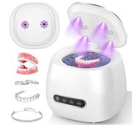 Rechargeable Ultrasonic Retainer Cleaner Machine, 45kHz Portable Dental Cleaning Pod for Dentures, Night Guards, Braces, Aligner, Toothbrush, Jewelry, 3 Cleaning Modes, 200ML Capacity, White