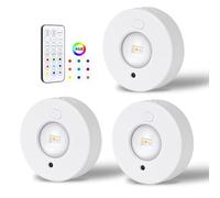 Rechargeable Under Cabinet Lights, 3 Pack 6000K Dimmable LED Puck Lights with Remote Control & 11 Colour Changing & Brightness Adjustable, Stick-On Wireless Lights for Kitchen, Wardrobe, Cupboard