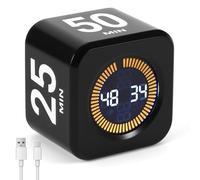 Rechargeable Visual Flip Pomodoro Timer - Silent Desk Countdown Timer with 5/10/25/50 Min Presets, Custom Settings for ADHD, Study, Classroom, Office, Gym, Kitchen