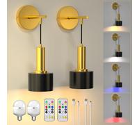 Rechargeable Wall Lights Indoor, Battery Operated Wall Sconce Set of 2 with Remote, Long Lasting up to 80Hrs, Dimmable 16 RGB Colors Cordless Rechargeable Wall Lamp for Hallway, Bedroom, Wall Painting