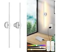 Rechargeable Wall Lights Indoor Set of 2, Detachable Battery Operated Wall Light With Remote & Touch Switch, LED Dimmable Wireless Wall Sconces, 15 Colors, 8000mah,Timer, 360° Rotation, Nickel, 100CM