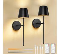 Rechargeable Wall Lights Set of 2, Battery Operated Wall Lights with Dimmable, 3 Color Temperature& Remote, 5200mAh Wireless Wall Sconces Lights Indoor for Livingroom, Bedroom, Dining, Hallway, Black