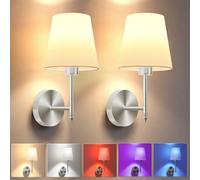 Rechargeable Wall Lights, Set of 2 Battery Operated Wall Sconces Smart Sconce Wireless Lamp 5200mAh Cordless LED Wall Light with Remote for Bedroom, Living Room (Silver)