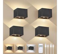 Rechargeable Wall Lights with Motion Sensor, 5400mAh Battery Operated Wall Lamps with Remote Control, Dimmable and 3 Colors, On and Auto Modes Indoor Wall Sconces for Bedroom, Hallway, Black 4 Pack