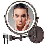 Rechargeable Wall-Mounted LED Makeup Mirror 8-Inch Double-Sided 1X/10X Magnifin Touch Screen with 3 Adjustable Color Lights (Antique Bronze)