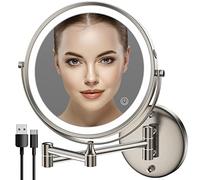 Rechargeable Wall-Mounted Makeup Mirror 8-Inch Dual-Sided LED Cosmetic Mirror with 1X/10X Magnifin Touch Screen 3 Color Temperature Dimmable Lighting (Nickel)