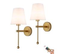 Rechargeable Wall Sconce Battery Operated Wall Lights set of 2 with Remote, Cordless Wall Lamp Battery Powered Wall Sconces, Not Hardwired Dimmable Fabric Wall Light for Living Room Bedroom Hallway(Go