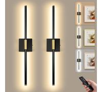 Rechargeable Wall Sconce Lights 2 Pack, 10000mAh Battery Operated Wall Lights Indoor with Remote, 3 Colour Temperatures, Dimmable and Timer, Wireless Black Wall Lights for Living Room Bedroom Hallway