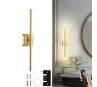 Rechargeable Wall Sconce Lights, Wireless USB Battery Operated Wall Lights 3 Color Temperature, 360°Rotation, Dimmable Wireless with Remote Control 70CM for Living Room, Bedroom Hallway(1 Pack Gold)