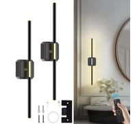 Rechargeable Wall Sconce Lights, Wireless USB Battery Operated Wall Lights 3 Color Temperature, 360°Rotation, Dimmable Wireless with Remote Control 70CM for Living Room, Bedroom Hallway(2 Pack Black)