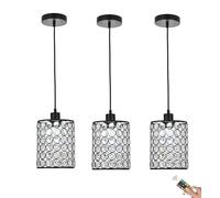 Rechargeable Wireless Crystal Chandelier Pendant Light with Remote Control Cordless Ceiling Lamp for Kitchen Island & Dining Table Easy Install No Hardwiring Needed.