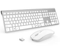Rechargeable Wireless Keyboard Mouse, Compact Slim Wireless Keyboard and Mouse Combo, Sl esign and High Precision 2400 DPI for PC, Desktop, Computer, Laptop, Windows XP/7/8/10-White