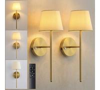 Rechargeable Wireless Wall Lights, Battery Operated Dimmable Cordless Wall Sconces with Remote Control, Fabric Shade Lighting for Bedroom and Living Room