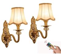 Rechargeable Wireless Wall Sconces with Remote Control Dimmable Light Bulb, Wall Lights Battery Operated Sconces Set of 2，Non Hardwired Wall Lamp with Fabric Shade, for Bedroom Bedside Lounge Mirror