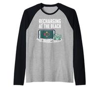 Recharging At The Beach Low Battery Crab Phone Raglan Baseball Tee
