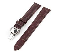 RECHERE 19mm Brown Leather Watch Band Strap Silver Deployment Clasp Push Button