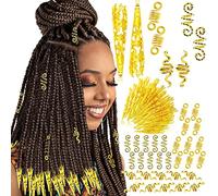 RechicGu 130 Pieces Locs Hair Jewelry for Women Goddess Dreadlocks Accessories kit Faux Locs Beads,Braids Hair Cuffs Decoration Charms (Gold)