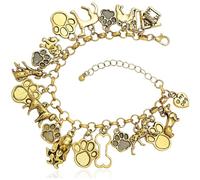 RechicGu 19 Charms 8 styles Cute Dogs Pet Theme Link Chain Bracelet Cuff Bangle Paw Bone House Heart Love Christmas Gift Jewelry, L, Metal, no gemstone