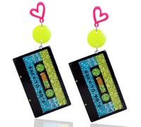 RechicGu 80s 90s Neon Heart Hoop Earrings for Glow Party, 70s Retro Outfit Jewelry Accessories Gift for Women,Acrylic Round Drop Dangle Earring for Halloween Costume Rose Red Green Yellow, Acrylic, No