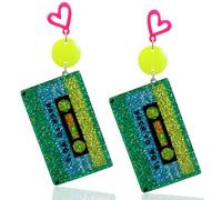 RechicGu 80s 90s Neon Heart Hoop Earrings for Glow Party, 70s Retro Outfit Jewelry Accessories Gift for Women,Acrylic Round Drop Dangle Earring for Halloween Costume Rose Red Green Yellow, Acrylic, No