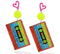 RechicGu 80s 90s Neon Heart Hoop Earrings for Glow Party, 70s Retro Outfit Jewelry Accessories Gift for Women,Acrylic Round Drop Dangle Earring for Halloween Costume Rose Red Green Yellow, Acrylic, No