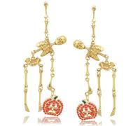 RechicGu Halloween Jointed Skeleton Pumpkin Earrings for Women Gothic Swing Hand Skull Dangle Earrings Crystal Pumpkin Earring for Halloween Costume Accessories Cosplay Jewelry Gift, Zinc, crystal