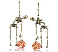 RechicGu Halloween Jointed Skeleton Pumpkin Earrings for Women Gothic Swing Hand Skull Dangle Earrings Crystal Pumpkin Earring for Halloween Costume Accessories Cosplay Jewelry Gift, Zinc, crystal