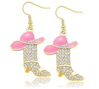 RechicGu Rhinestone Western Boots Earrings Cowgirl Cowboy Enamel Hat Bohemian Rodeo Boot Drop Dangle Earrings for Women, Zinc, No Gemstone