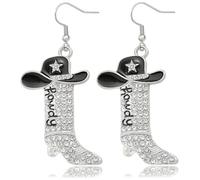 RechicGu Rhinestone Western Boots Earrings Cowgirl Cowboy Enamel Hat Bohemian Rodeo Boot Drop Dangle Earrings for Women, Zinc, No Gemstone