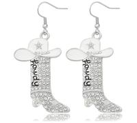 RechicGu Rhinestone Western Boots Earrings Cowgirl Cowboy Enamel Hat Bohemian Rodeo Boot Drop Dangle Earrings for Women, Zinc, No Gemstone