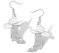 RechicGu Rhinestone Western Boots Earrings Cowgirl Cowboy Enamel Hat Bohemian Rodeo Boot Drop Dangle Earrings for Women, Zinc, No Gemstone