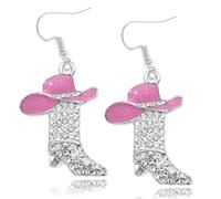 RechicGu Rhinestone Western Boots Earrings Cowgirl Cowboy Enamel Hat Bohemian Rodeo Boot Drop Dangle Earrings for Women, Zinc, No Gemstone
