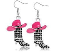 RechicGu Rhinestone Western Boots Earrings Cowgirl Cowboy Enamel Hat Bohemian Rodeo Boot Drop Dangle Earrings for Women, Zinc, No Gemstone