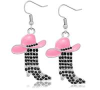 RechicGu Rhinestone Western Boots Earrings Cowgirl Cowboy Enamel Hat Bohemian Rodeo Boot Drop Dangle Earrings for Women, Zinc, No Gemstone