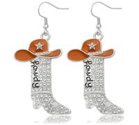 RechicGu Rhinestone Western Boots Earrings Cowgirl Cowboy Enamel Hat Bohemian Rodeo Boot Drop Dangle Earrings for Women, Zinc, No Gemstone