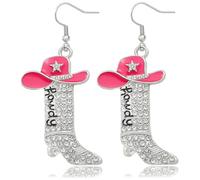 RechicGu Rhinestone Western Boots Earrings Cowgirl Cowboy Enamel Hat Bohemian Rodeo Boot Drop Dangle Earrings for Women, Zinc, No Gemstone