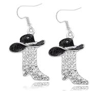 RechicGu Rhinestone Western Boots Earrings Cowgirl Cowboy Enamel Hat Bohemian Rodeo Boot Drop Dangle Earrings for Women, Zinc, No Gemstone