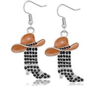 RechicGu Rhinestone Western Boots Earrings Cowgirl Cowboy Enamel Hat Bohemian Rodeo Boot Drop Dangle Earrings for Women, Zinc, No Gemstone