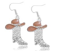 RechicGu Rhinestone Western Boots Earrings Cowgirl Cowboy Enamel Hat Bohemian Rodeo Boot Drop Dangle Earrings for Women, Zinc, No Gemstone