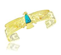 RechicGu Vintage Tribal Southwest Turkey Eagle Carved Blue Stone Aztec Cowgirl Cowboy Native American Open Cuff Bracelet Bangle, 1