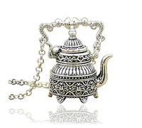 RechicGu Vintage Victorian Cameo 3D Tea Pot Cup Pendant Charm Sweater Necklace for Women Gift Steampunk Goth Jewelry, 合金, No Gemstone
