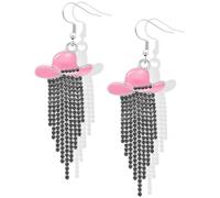 RechicGu Western Cowgirl Enamel Hat Sparkly Rhinestone Tassel Dangle Earrings Prom Country Concerts Rodeo Cowboy Outfits Jewelry Gift for Women, Zinc, No Gemstone