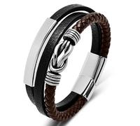 REchoLI Infinity Bracelet for Men,Men's Black/Brown Multi-Layer Braided Leather Bracelet, Stainless Steel Love Knot Charm Wristband, Stacked Leather Cuff Bracelet,Eternal Bond Jewelry, One Size