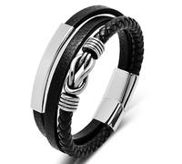 REchoLI Infinity Bracelet for Men,Men's Black/Brown Multi-Layer Braided Leather Bracelet, Stainless Steel Love Knot Charm Wristband, Stacked Leather Cuff Bracelet,Eternal Bond Jewelry, One Size
