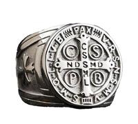 REchoLl Cross Ring for Men,Stainless Steel Saint Benedict CSPB Silver Cross religion Ring Christian Jewelry for Men Size 8-12, 9 UK, Stainless Steel, No Gemstone