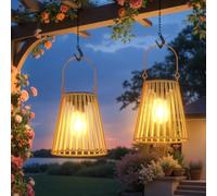RECHOO Solar Lights Outdoor Garden, 2 Pack Vintage Hanging Solar Lanterns with 12+ Hours Waterproof Garden Ornaments Outdoor Lights for Patio Lawn Table Halloween Christmas Decorations