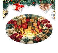 Rechory 3D Christmas Round Rug | Optical Illusion Floor Mat With Depth And | Soft Crystal Velvet Christmas Floor Mat Creates A Striking Depth , Non Slip Backing Keeps The Round Rug Steady On