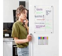 Rechory Acrylic Meal Planner Magnetic - Fridge Weekly Calendar Dry Erase Board with 8 Markers - Refrigerator Memo Meal Planning Noteboard for to-Do List Grocery